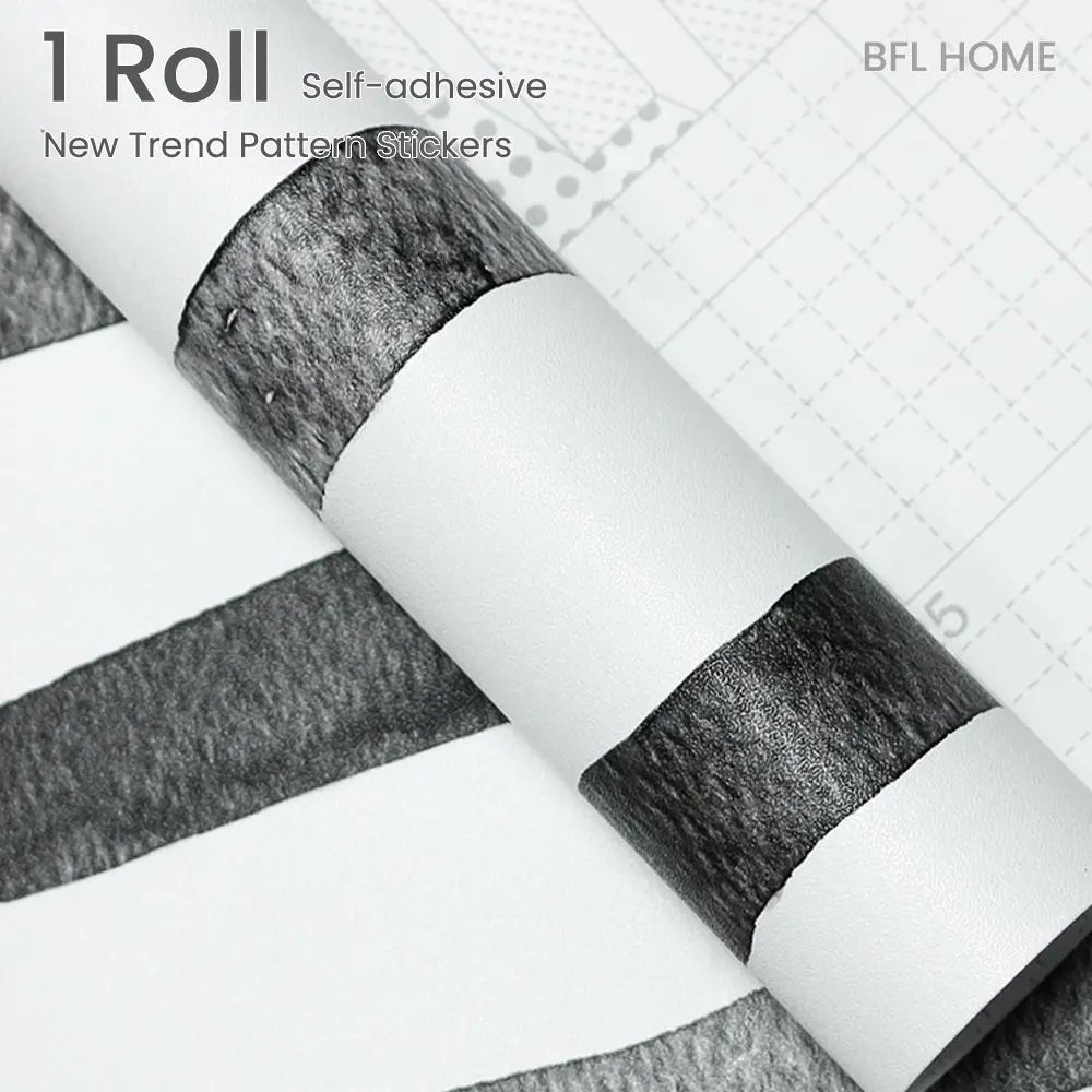 1 roll of black striped self-adhesive paper, featuring a minimalist and trendy style, available in multiple lengths, easy to peel and stick, easy to clean, suitable for decorating walls and furniture surfaces.