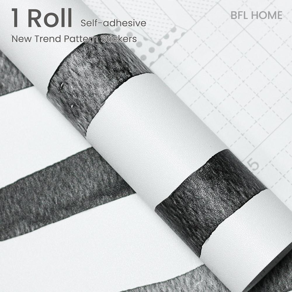 1 roll of black striped self-adhesive paper, featuring a minimalist and trendy style, available in multiple lengths, easy to peel and stick, easy to clean, suitable for decorating walls and furniture surfaces.