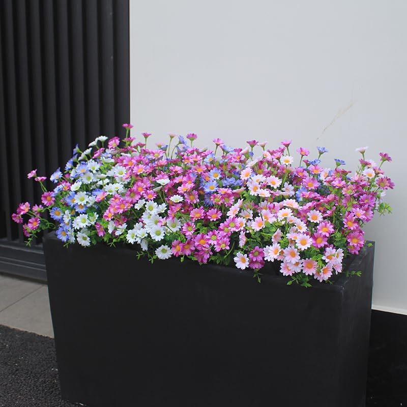 12 Bouquets Artificial Daisies Plastic Faux Flowers Outdoor UV Resistant Fake Daisy Home Decor Window Box Garden Pots Indoor Outdoor Decoration #GLOBAL PICKS