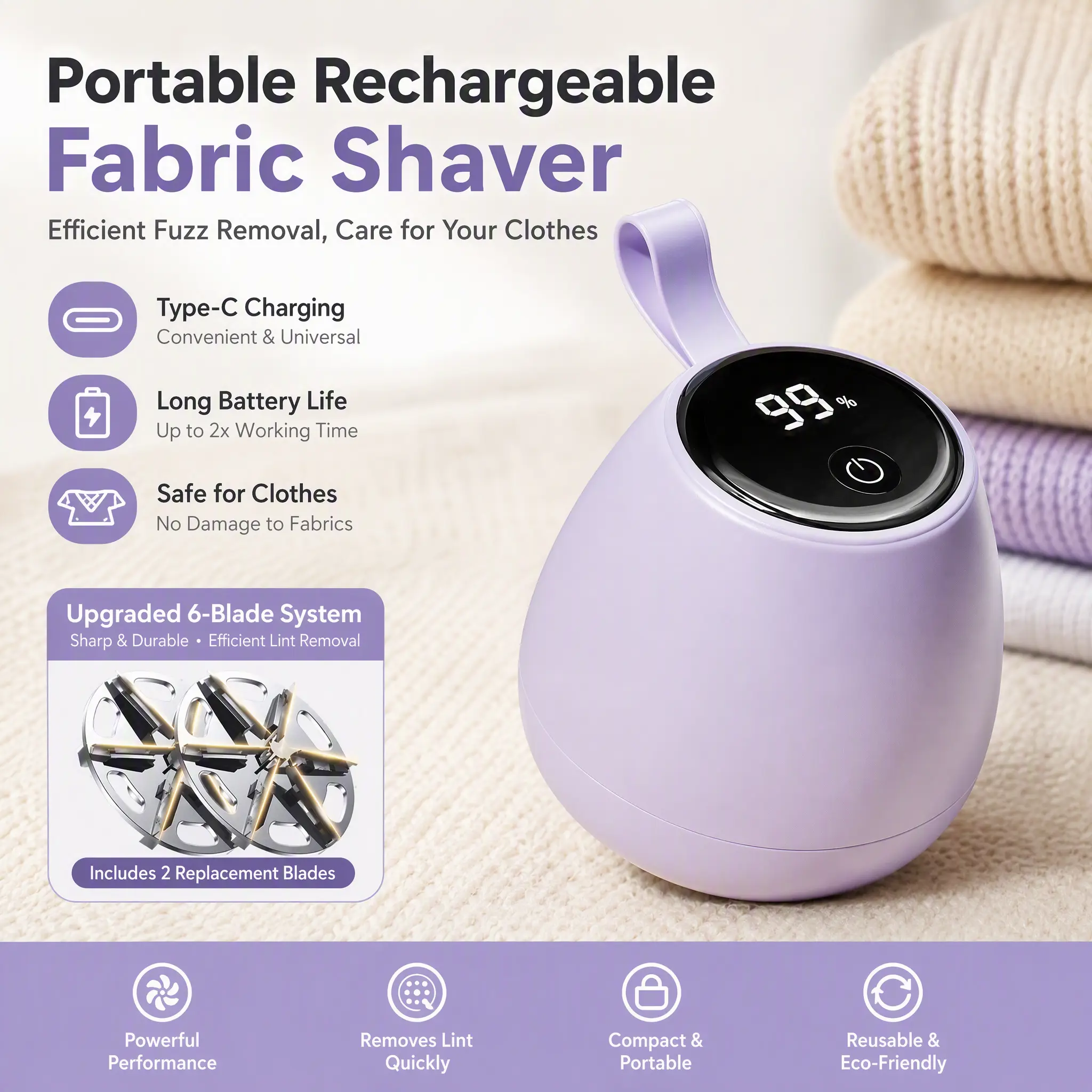 Household Rechargeable Clothes Lint Trimmer Portable Electric Fabric Shaver Efficient Bobble Fuzz Remover Device Multipurpose Clothing Depilling Home Cleaning Tool