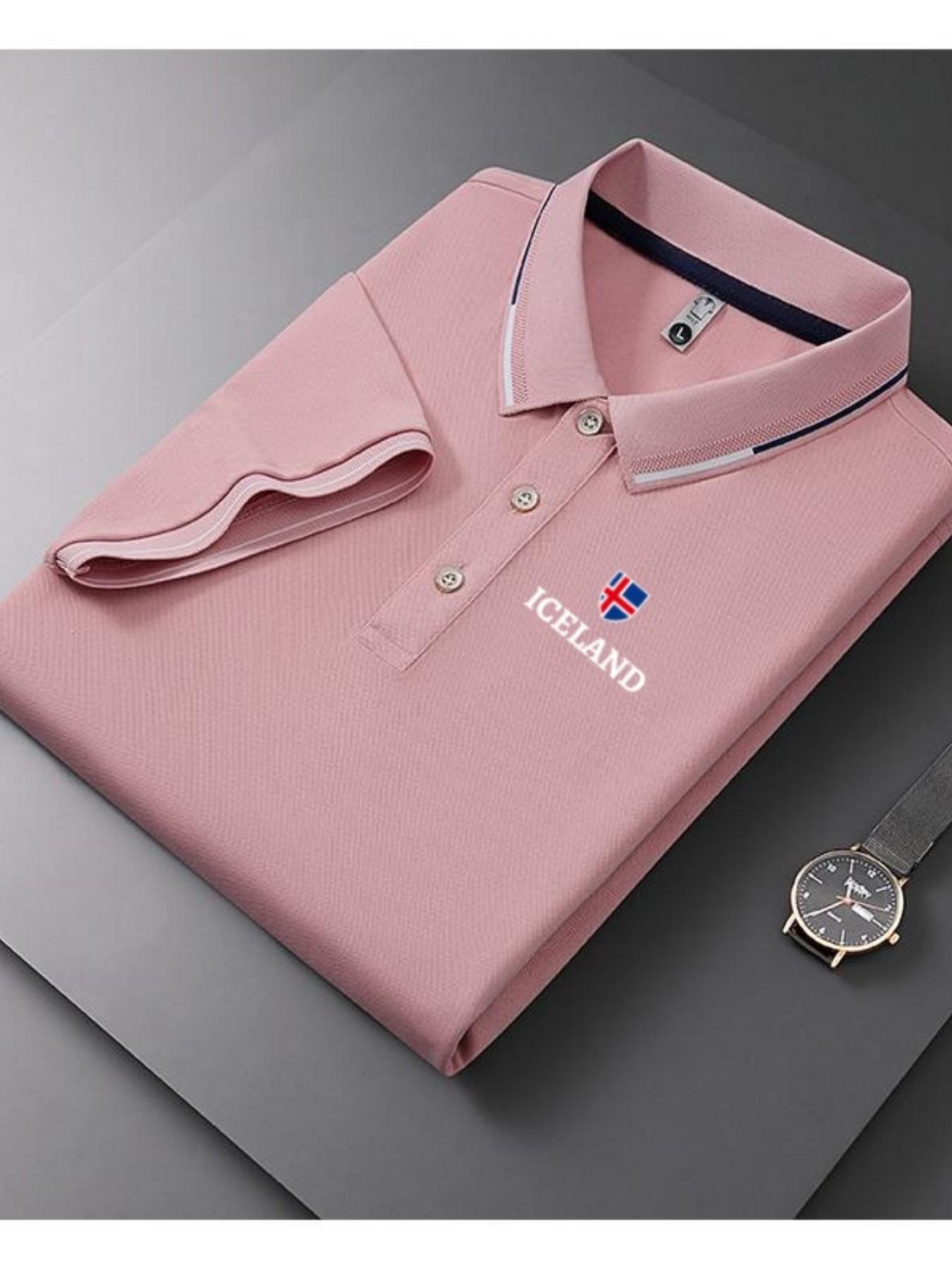 Men's Casual Summer Print T-Shirt with Iceland Flag, Fashion Short Sleeve Top, Geometric Design, Lightweight Breathable Polo Shirt