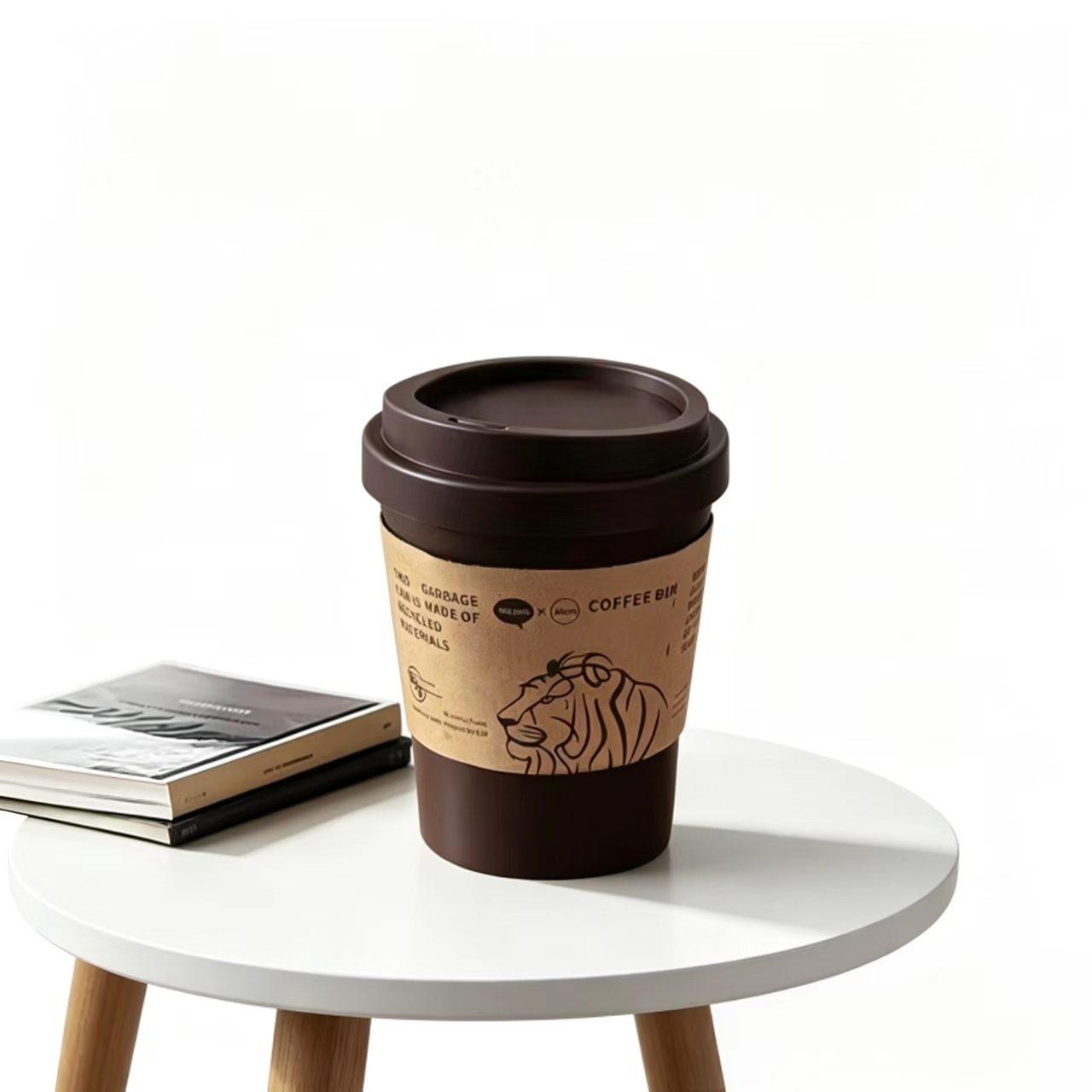 High-End Coffee Cup Design Trash Can, Home Use Waste Bin with Lid, Elegant Paper Basket for Living Room Bedroom Office