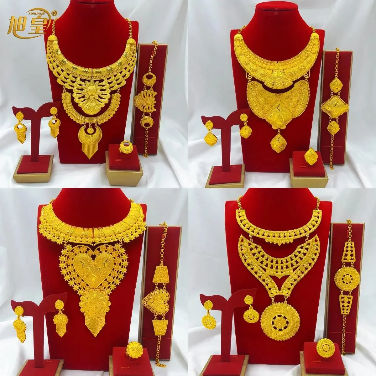 Indian Dubai Big 24k Gold Plated Jewelry Set For Women Party African Necklace Sets Bridal Wedding Gifts Arabic Jewelry Sets
