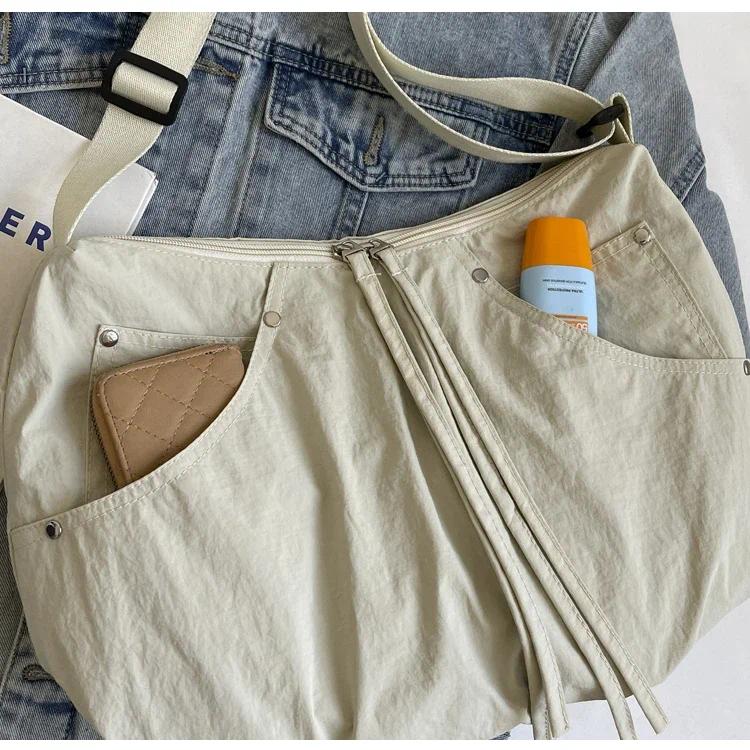Zipper Solid Nylon Women's Handbags 2026 High Quality Sewing Thread Bags for Women Casual Interior Compartment Crossbody Bags