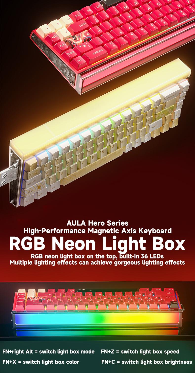 [New]AULA HERO 68 Ultra Aluminum Wired Magnetic Switch 65% Gaming Keyboard, RT 0.005mm, 8K Hz Polling Rate, Ultra-Fast Response, CNC Aluminum Body, RGB Backlight, Supports RS, SOCD,  MPT Functions(Comics White) Pro Gamer Design TikTokShopfalldealsforyou