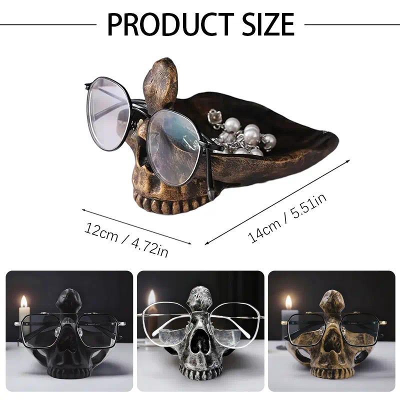 Gothic Skull Glasses Holder with Storage Tray - Novelty Eyeglasses & Sunglasses Display Stand - Desktop Organizer for Home & Office - Decorative Catch-All Tray for Nightstand, Entryway - Creative Gift Idea for Birthday & Christmas - Halloween Decoration