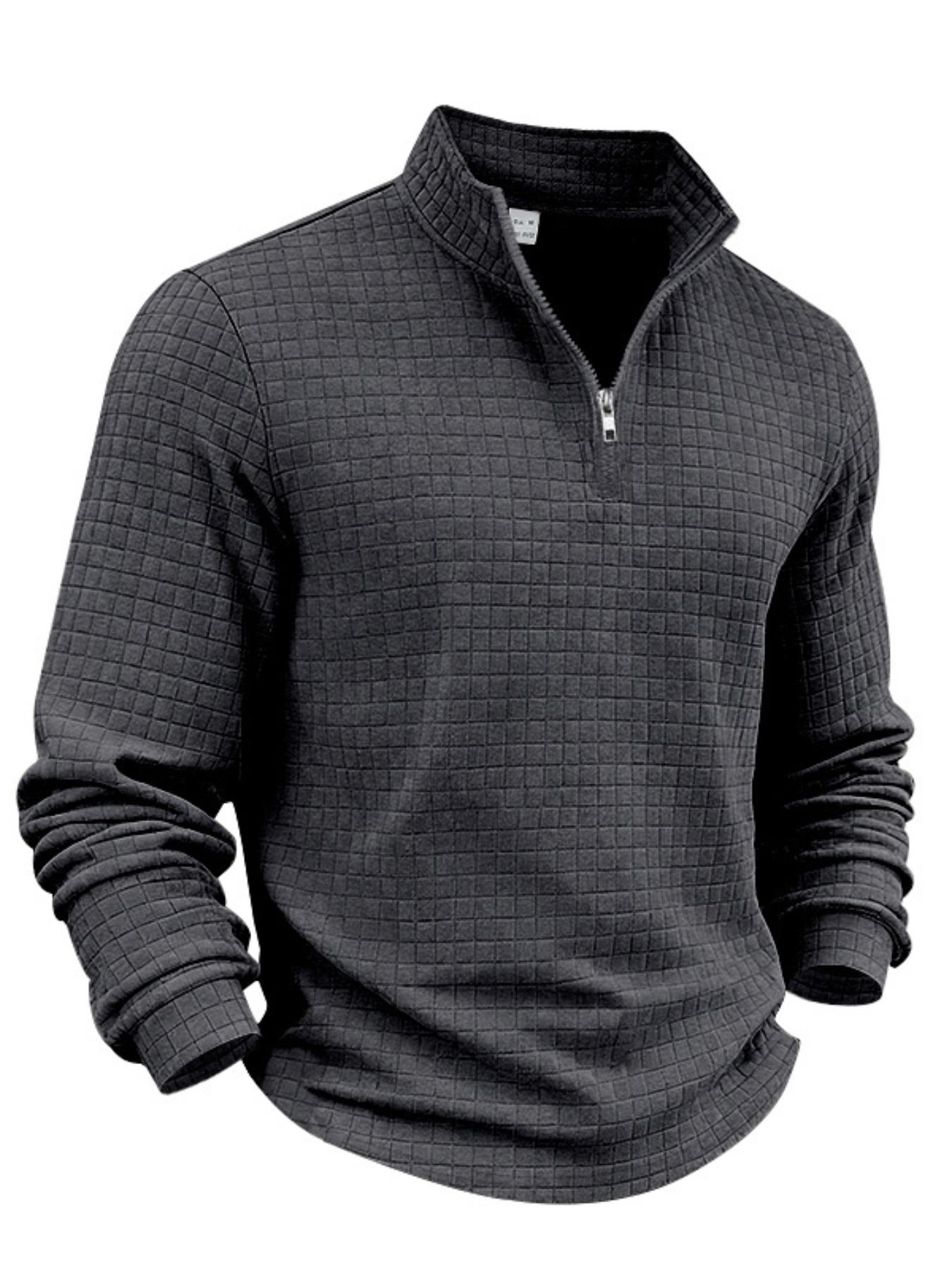 Men's Autumn and Winter Solid Color Waffle Weave Ice Hockey Sweatshirt, Regular Fit Leisure Zipper Placket Long Sleeve Outdoor Sports Clothing, S-3xl