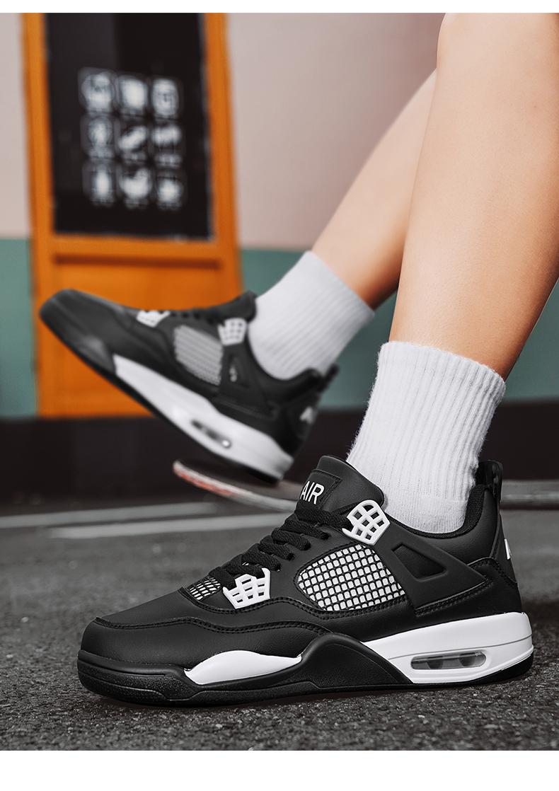 Breathable Leather Mesh Sport Shoes, Shock Absorption, Anti-Slip Sole, Unisex Basketball Shoes, Outdoor & Skateboarding Shoes