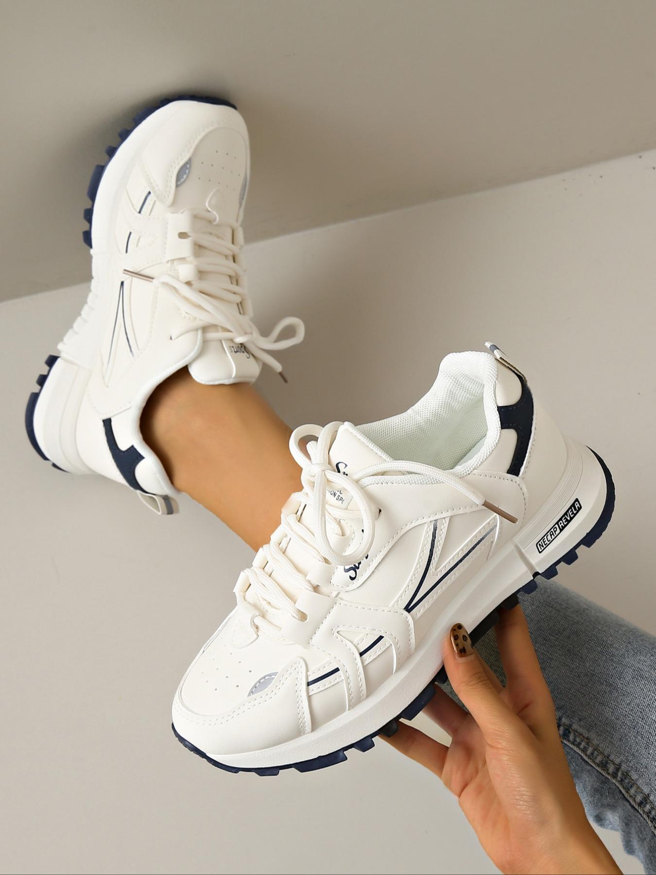 Women's Fashionable Letter & Striped Pattern Lace Up Low Top Sneakers, Casual Comfortable Breathable Sports Running Shoes, All-match Basic Shoes for Daily Wear, Sporty Running Fashion1123