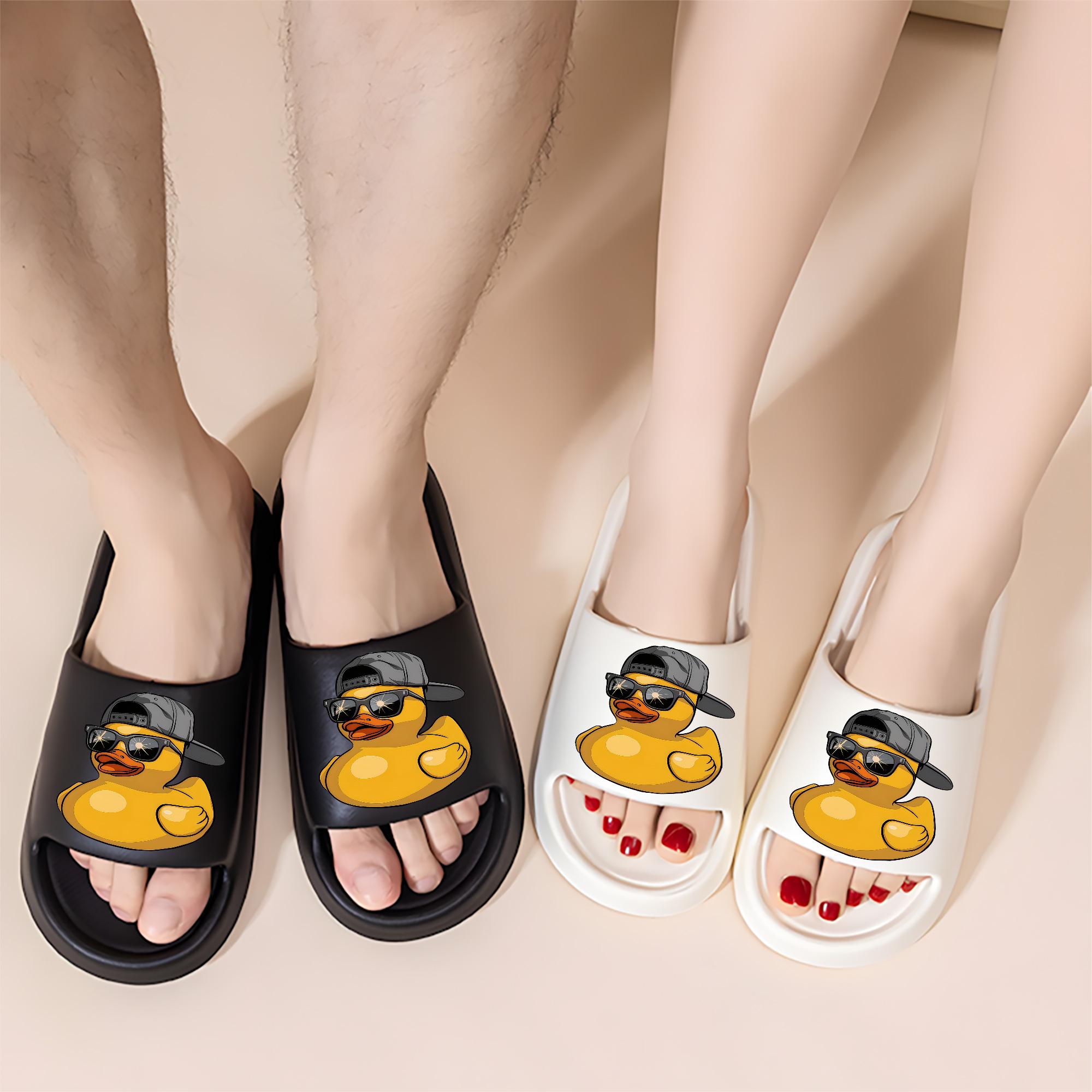 Cartoon Rubber Duck Slippers with Cool Sunglasses and Baseball Cap Design for Men Women Non-slip Soft Comfortable Indoor Home Slippers