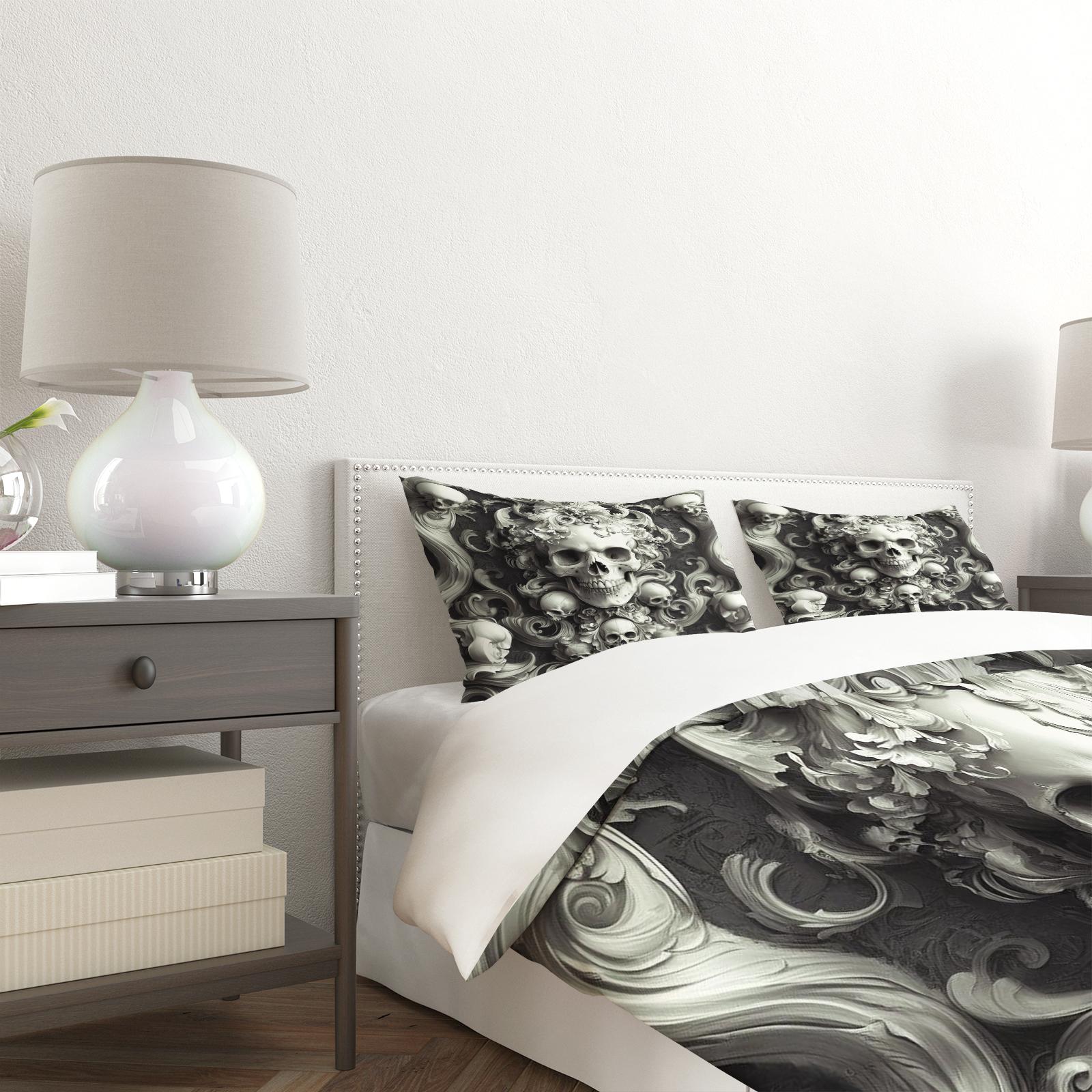 Skull Pattern Soft Durable Decorative Bedding Set, Includes 1 Fitted Sheet and 1 or 2 Pillowcases, No Cotton Inner Core, Ideal for Daily Use, Holidays, Birthdays