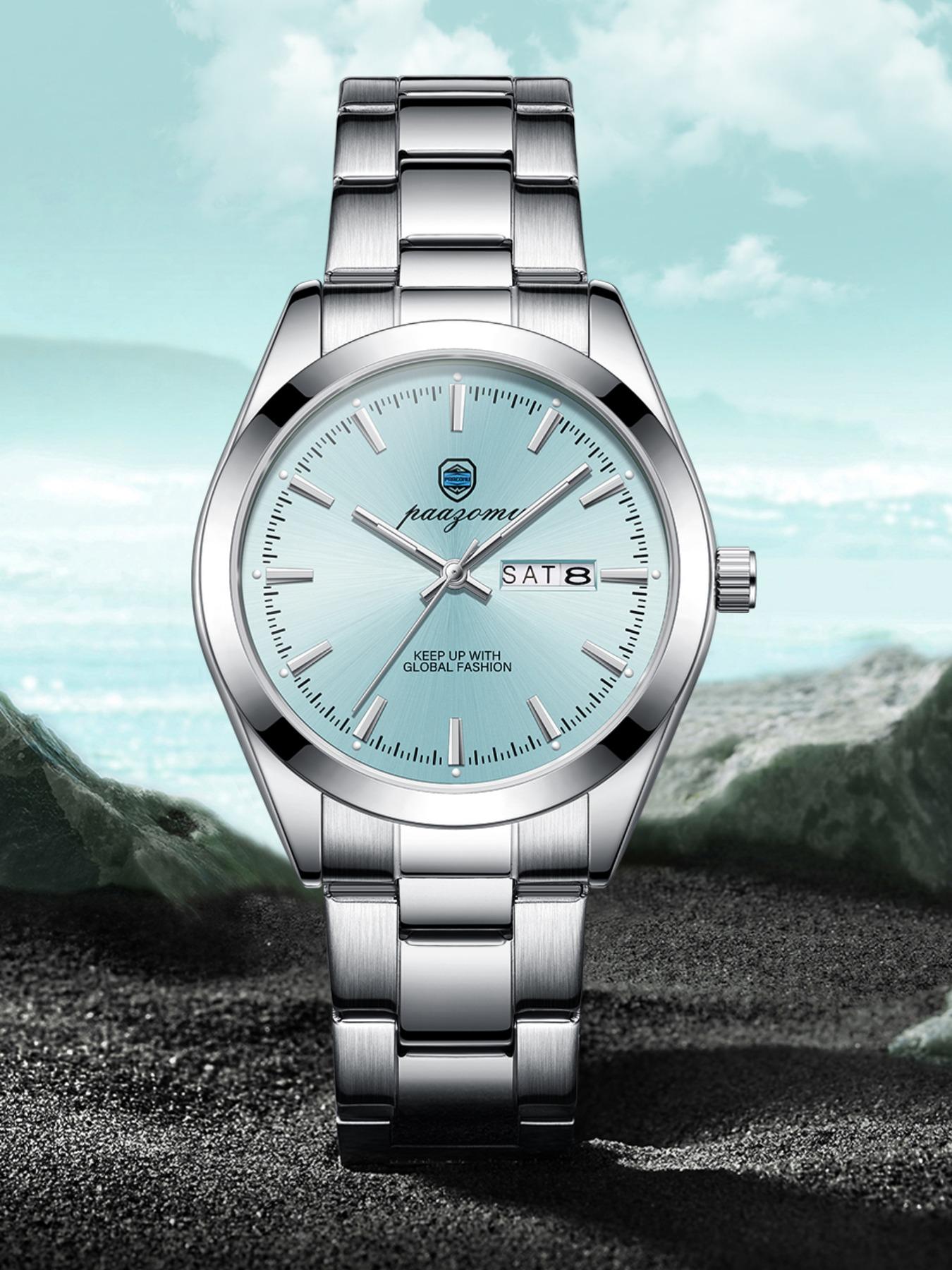 Paazomu 2026 Men's Watch, Original Quartz, Waterproof, Luminous, Stainless Steel, Automatic Date, with Box, Fashionable Design