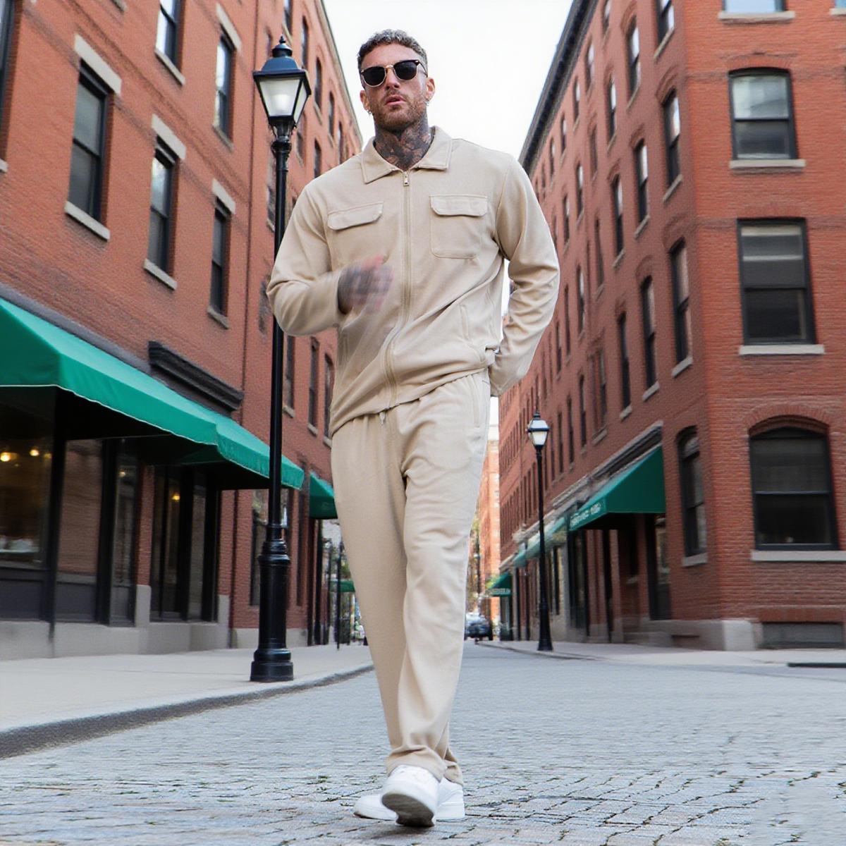 GINGTTO Men's Long Sleeve Sets 2 Piece Casual Stylish Outfits Relaxed Fit Full Zip Tracksuits Jogging Suit Sets