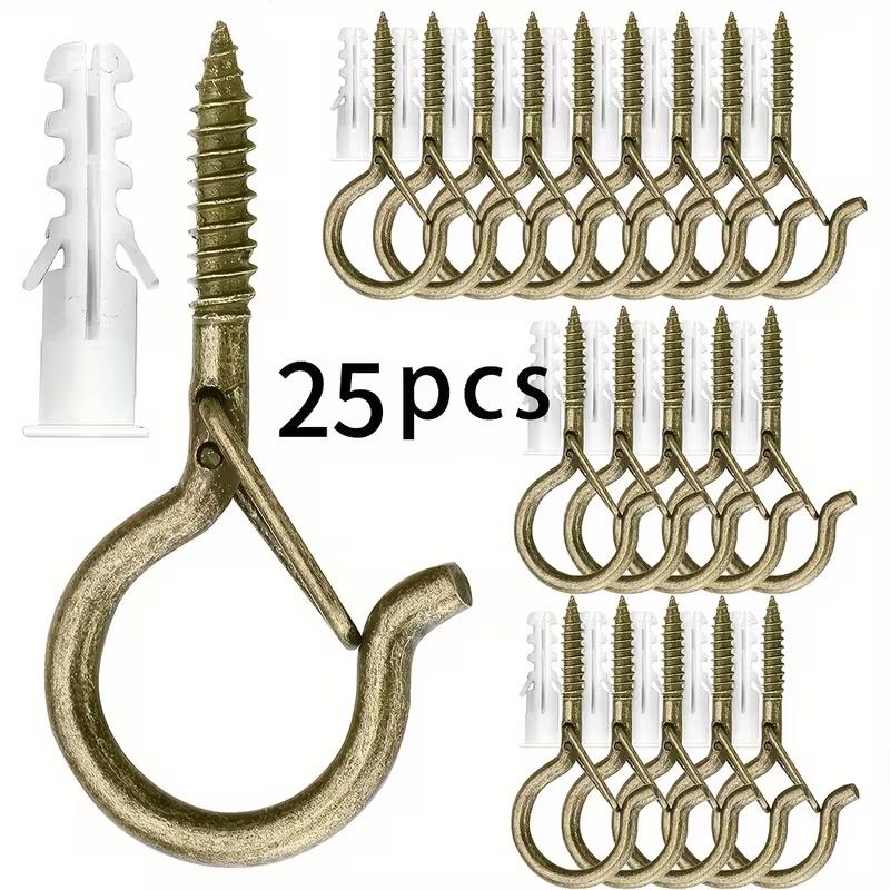 25/38pcs Outdoor Windproof Screw Hooks, Ideal for Hanging Christmas Lights, Potted Plants, Ceiling Hooks, Holiday Decoration, Q Hooks, Key Hooks, Utility Hooks