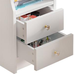 Makeup Vanity with Mirror and Lights, Vanity Desk Set with 3 Color Lighting Modes, 5 Drawers, Stool & Open Shelves, White