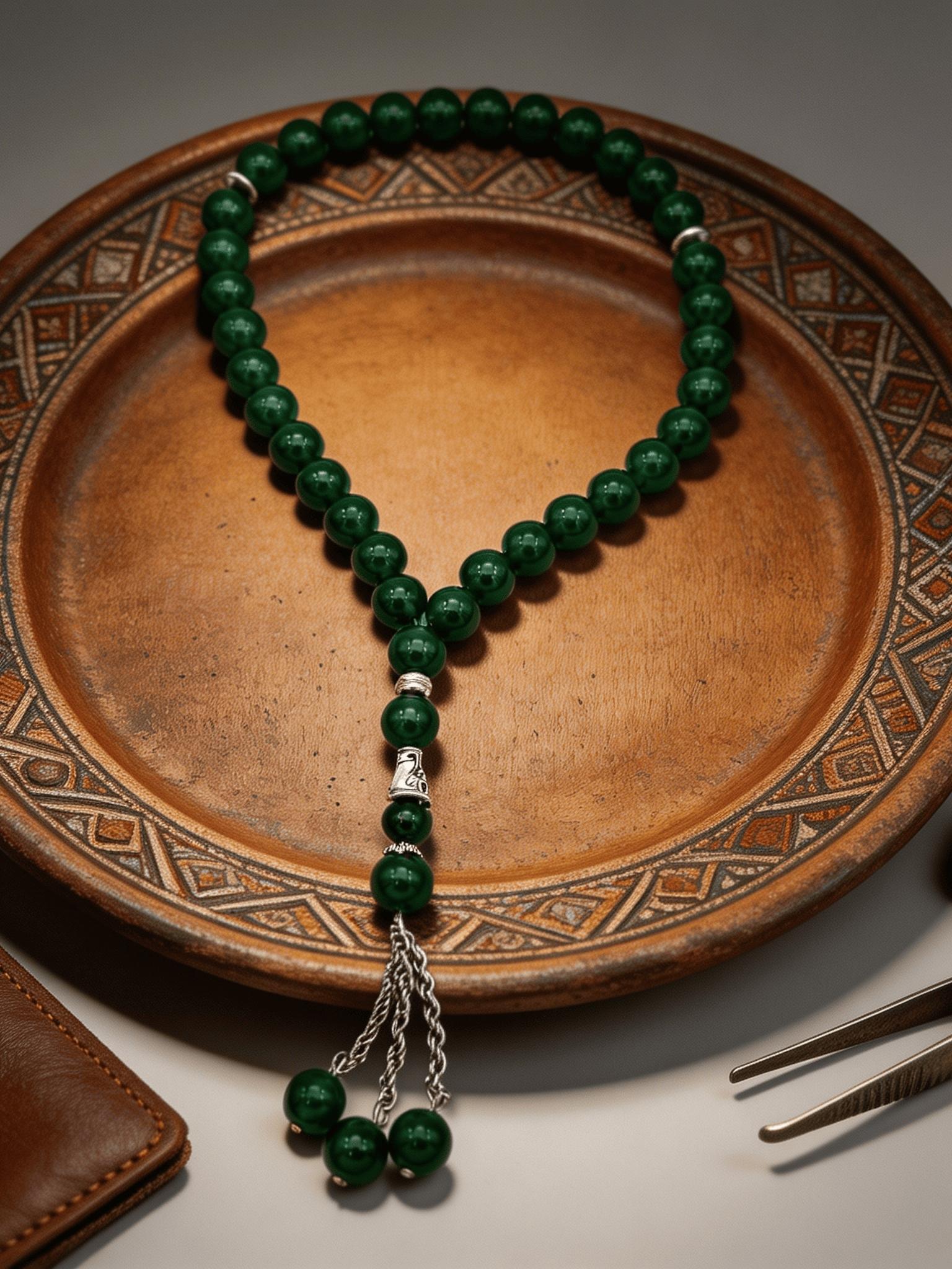 Authentic Agate Tasbih, Handcrafted Islamic Prayer Beads, Striped Design, Metal Chain, All-Season Accessory, 1pc