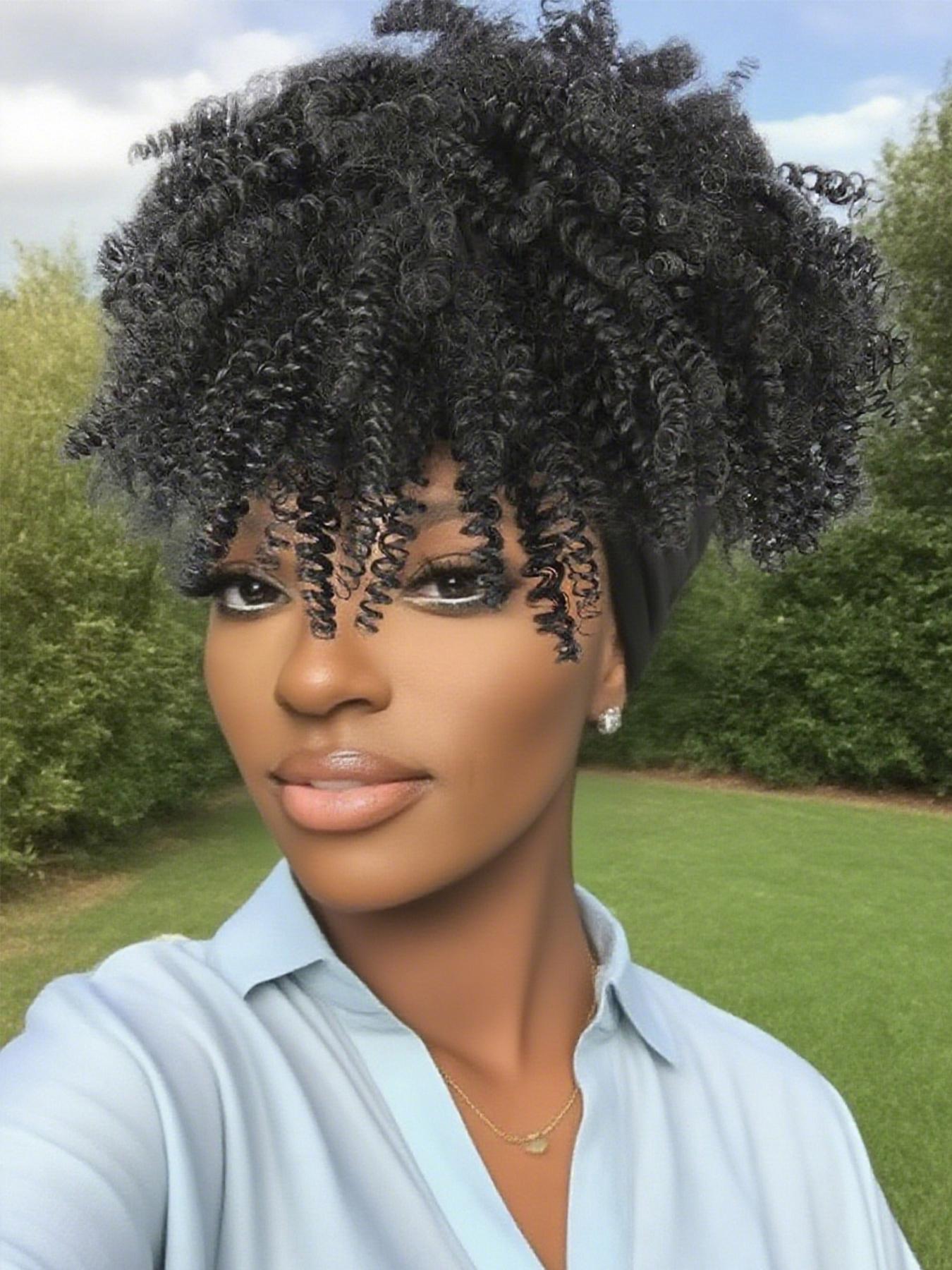 Two-In-One Curly Wig Set for Women, Voluminous Gradient Ponytail with Headband Scarf, Perfect for Festive Events