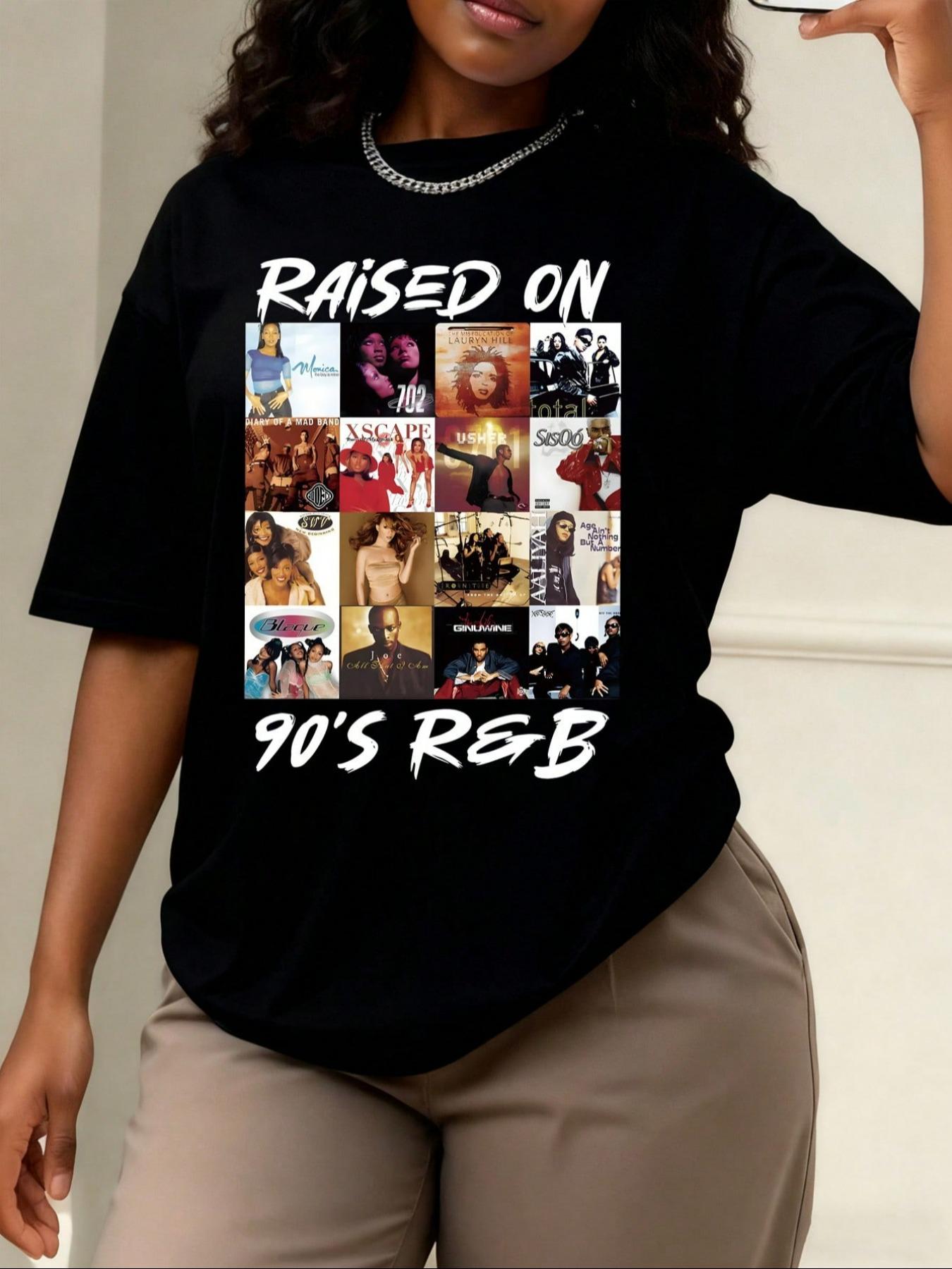 Women's Casual Loose-Fitting Round Neck T-Shirt, 90's R&b Fashion Print, Summer Home Wear, Daily Vacation Outdoor Clothing