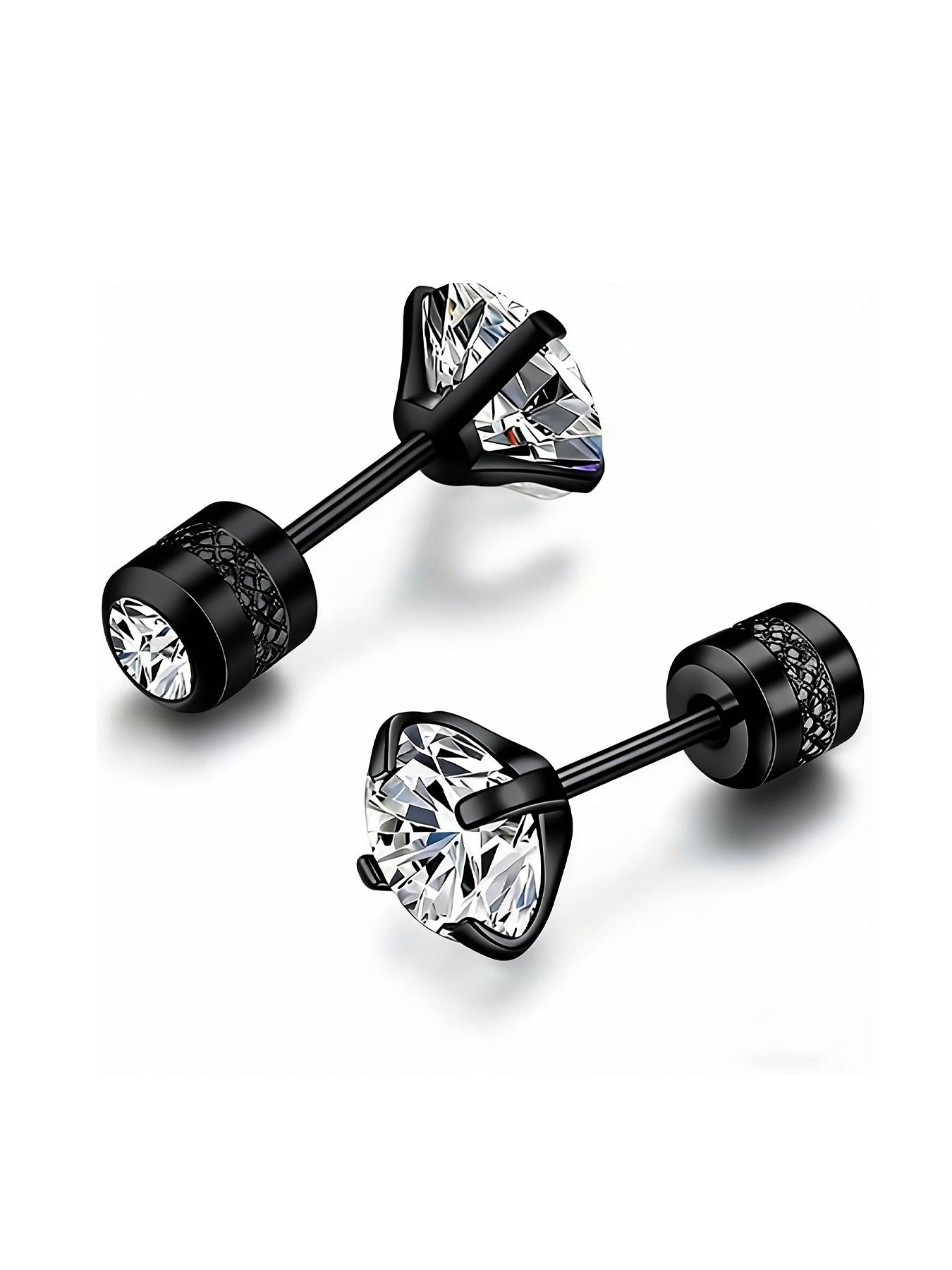 2 Pcs 316 Stainless Steel Threaded Clasp Earrings, Unisex Cubic Zirconia Studs, Daily Wear, Multiple Colors Available