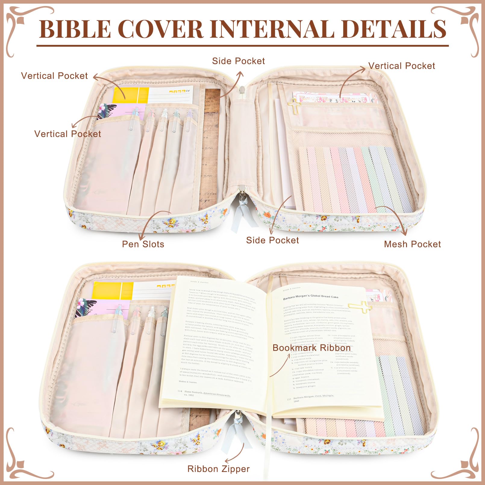 Bible Cover Case for Women Large Bible Cover with Durable Handle Quilted Bible Carrying Case for Girls Bible Study Supplies Accessories, Mother Day, Christmas Christian Gifts for Women