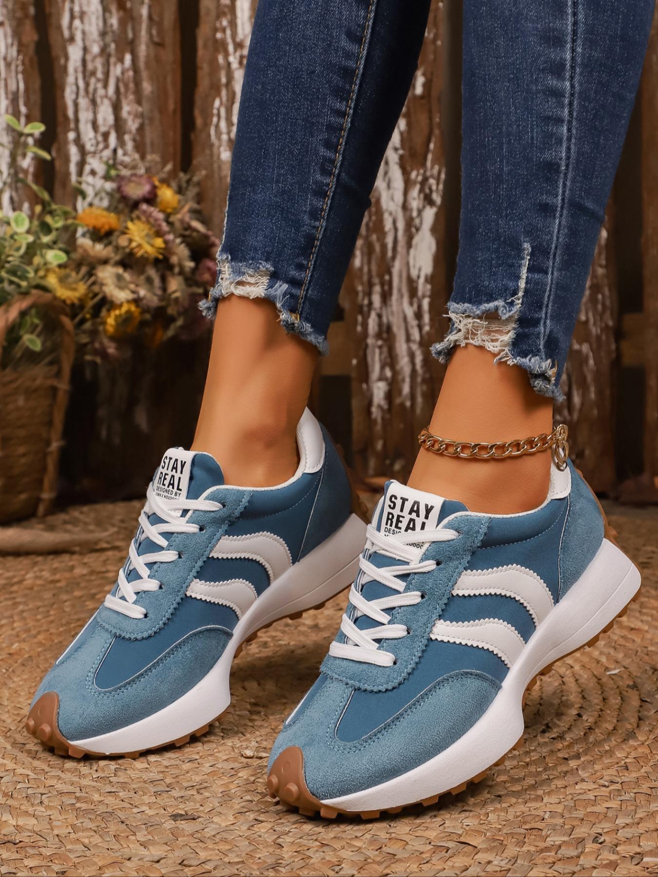 Women's Striped Sporty Shoes, Soft Sole Comfortable Waterproof Casual Sneakers, Breathable Walking Sneakers, Thick Breathable Easy Clean Anti-Slip, Spring & Fall Wear
