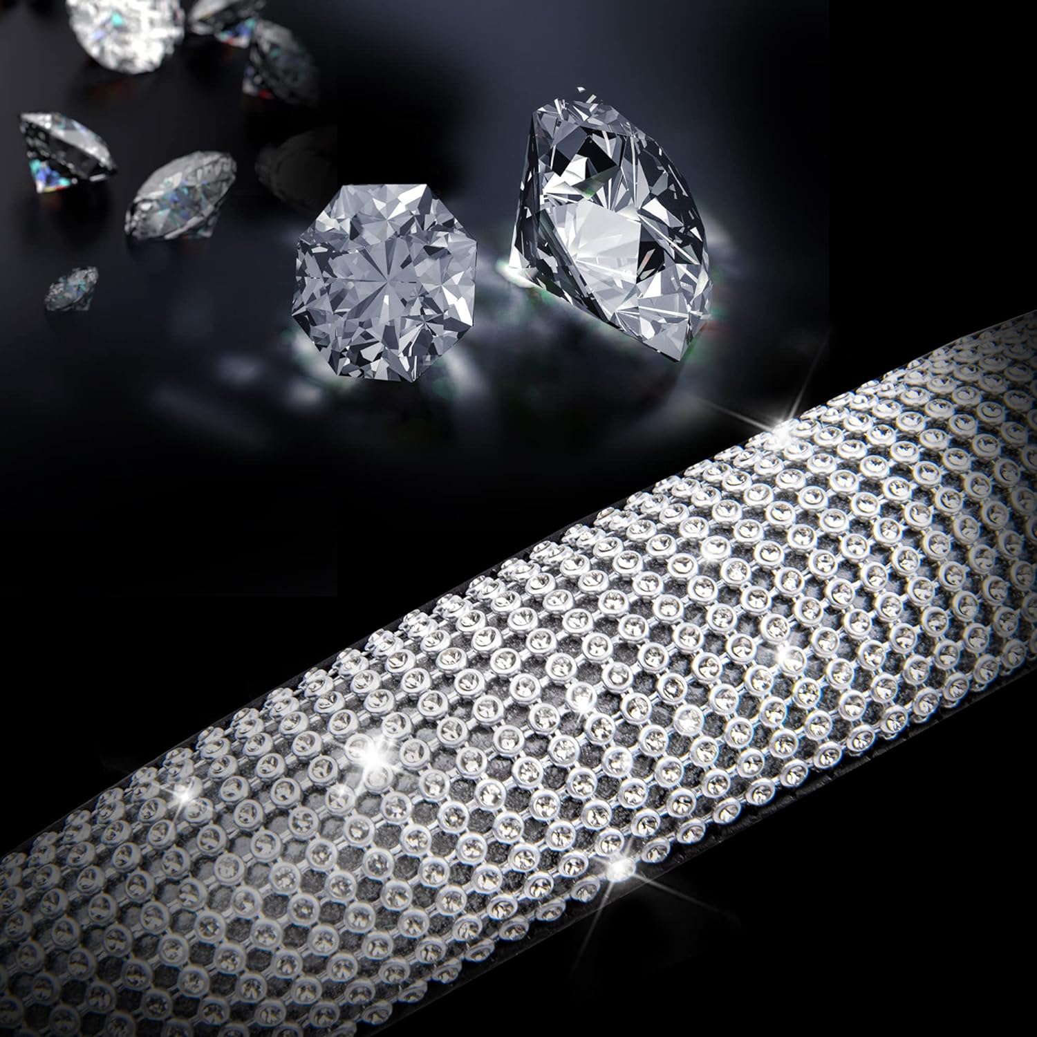 CAR PASS Bling Diamond Leather Steering Wheel Cover,with Sparkly Crystal Glitter Rhinestones Universal Fit 14" 1/2-15"Women Girl Fit Suvs,Vans,Sedans