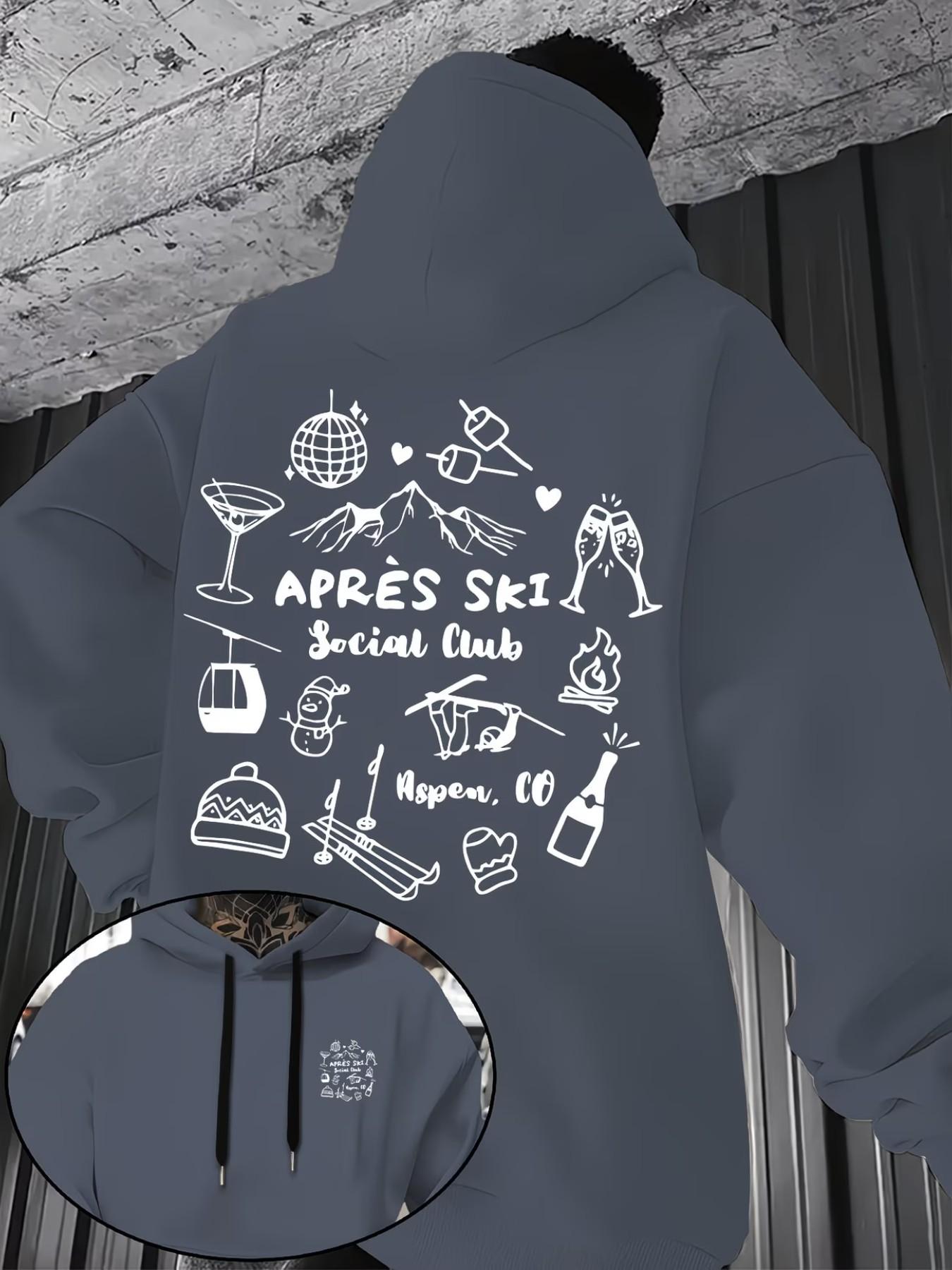 Men's Fashion Fleece Hoodie, Après Ski Social Pattern, Casual Fall Winter Outerwear, Street Style, Comfortable Fit