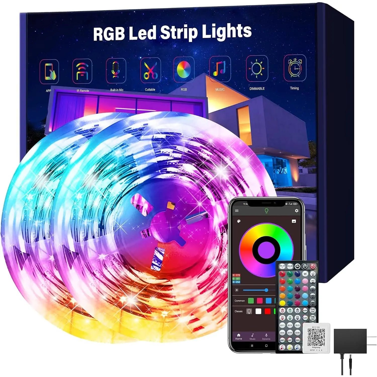 Led Lights for Bedroom 150 ft (2 Rolls of 75ft), Music Sync RGB Led Strip Lights with Remote App Control, Color Changing Led Lights for Room Home Kitchen Party Decor