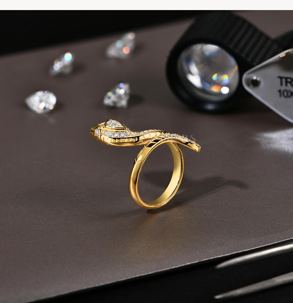 All Synthetic Moissanite Snake Ring Vintage Personality Gift Anniversary For Woman Man Wearring R102