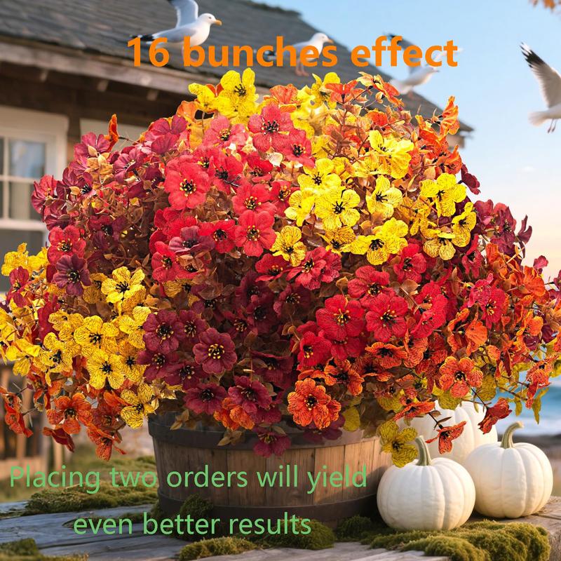 12 Bundles UV Resistant Artificial Fall Flowers for Outdoor - No Maintenance Thanksgiving Decor with Orange Blooms, Vibrant Faux Flowers, Faux Silk & Plastic Plants for Porch, Yard (Fall Coffee Mix)