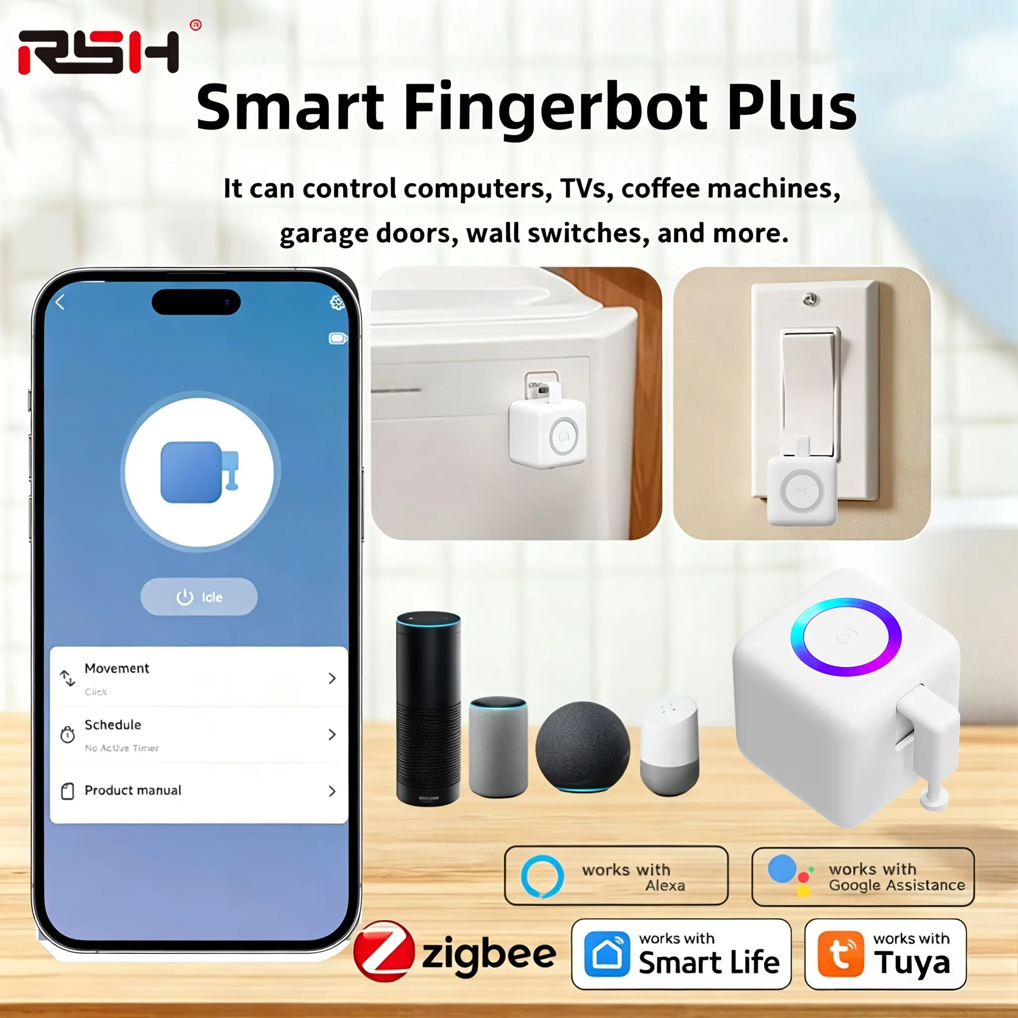 Smart Fingerbot Pro Zigbee Button Presser Robot, Voice & APP Control, RGB Indicator, Touchless Auto Presser, Compatible with Alexa, Google Home, Smart App Controlled