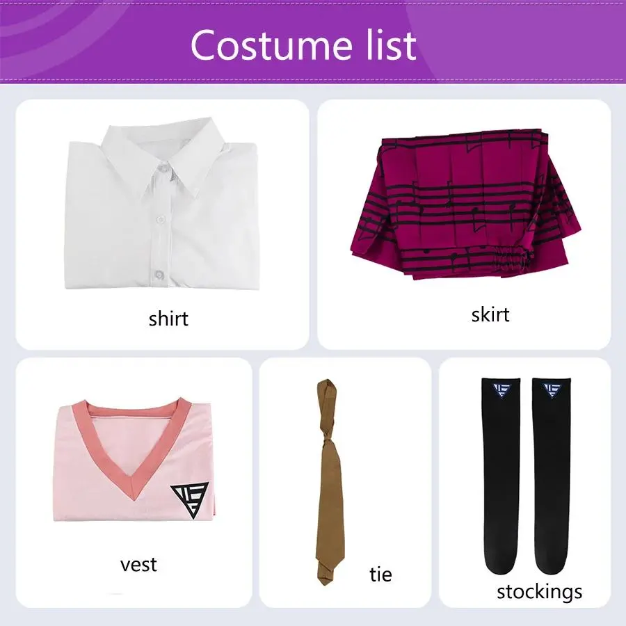 Anime Danganronpa V3 Kaede Akamatsu Cosplay Costumes Dress Wig Danganronpa Cosplay Shirt Skirt JK School Uniform for Girls Women
