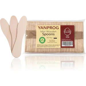 100Pcs 3" Mini Small Wooden Tasting Spoons Natural Birch Biodegradable Compostable Wooden Cutlery for Ice Cream Parties Weddings