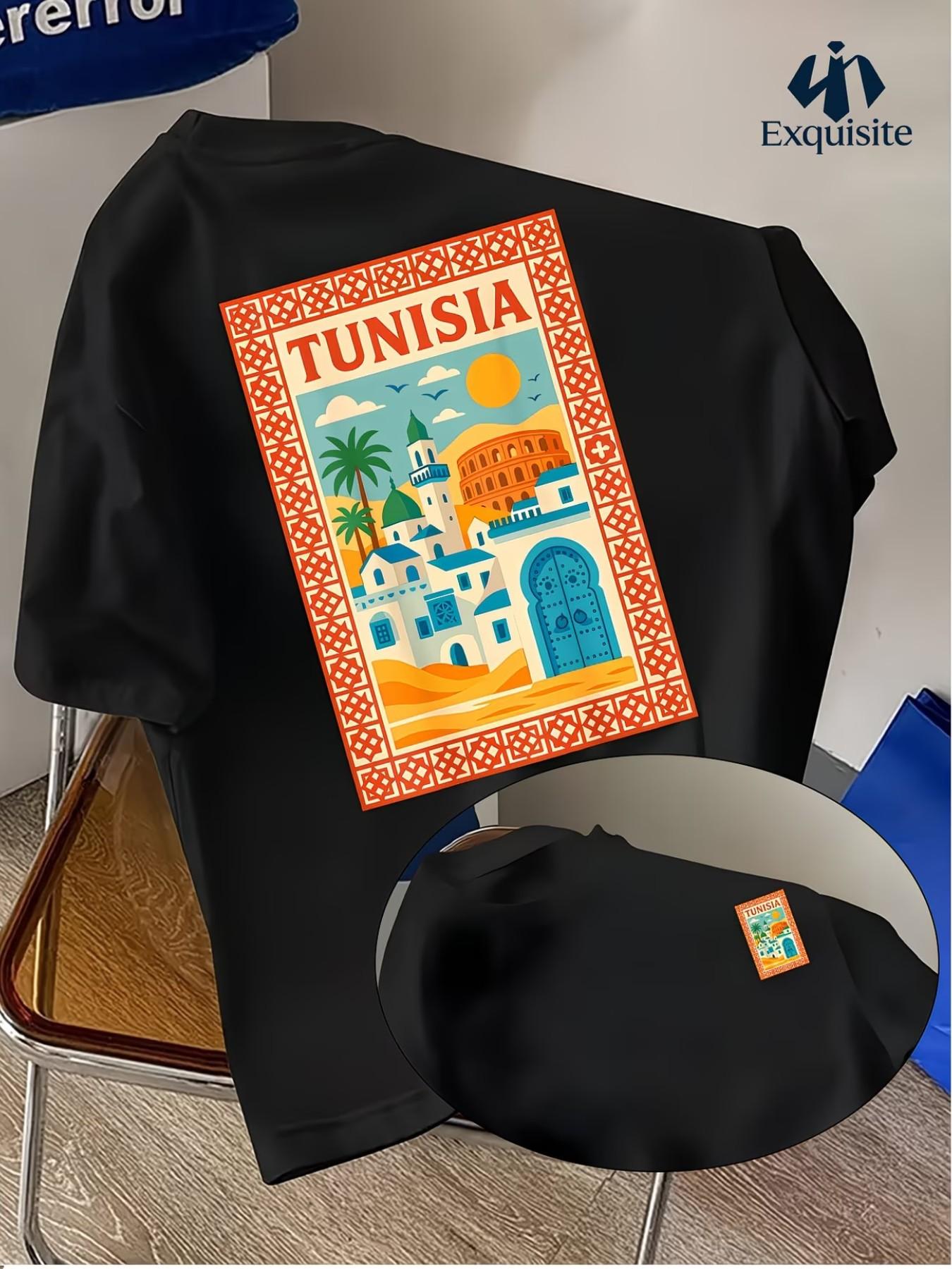Men's Tunisia Style T-Shirt, Graphic Animal Print, Lightweight Polyester, Summer Travel Beach Top, Casual Streetwear, Easy Care Fashion Tee