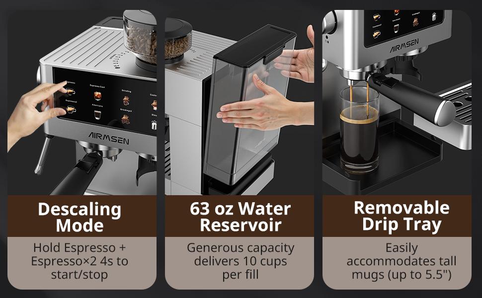 AIRMSEN Espresso Coffee Machine with Grinder,20 Bar,Household Stainless Steel, Professional Espresso Maker with Removable Water Tank,Milk Frother BCM2316 AIRMSEN Espresso Coffee Machine with Grinder,20 Bar,Household Stainless Steel, Professional Espresso Maker with Removable Water Tank,Milk Frother BCM2316