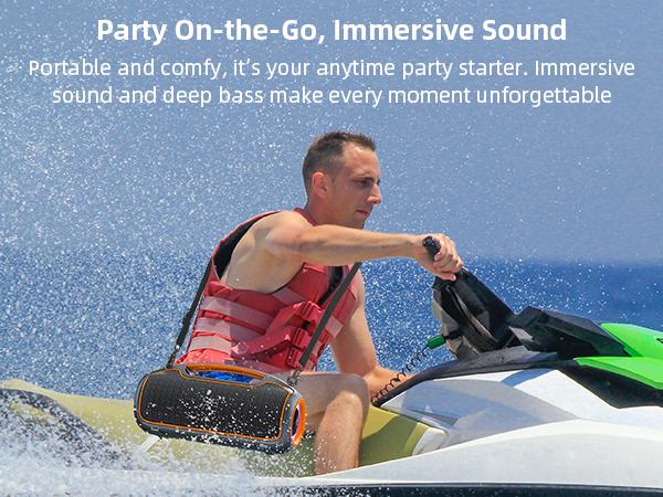 Portable Bluetooth Speakers 200W Peak Sound Deep Bass IP65 Waterproof Outdoor w 2 Subwoofer Tweeter DSP Bass Boost Fast Charging TWS TF USB AUX 24H Playtime Audio