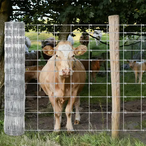 Galvanized Wire Fence Roll 4Ft 5Ft 6Ft Height Livestock Fence for Farm Ranch Cattle Goat Deer Enclosure Protection Anti Rust Woven Wire Mesh Field Fencing Outdoor Pasture Yard Boundary Fence 328Ft Max #SohoChic