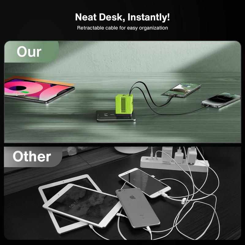 Smart Charger, 2-in-1 Gan 120w Fast Charger, 2 in 1 Gan Charger, Retractable Wall, All in 1 Foldable Plug for Most Models, Fast Charging Power Adapter for Smartphone Portable