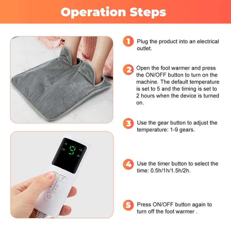 Heated Foot Warmer Pad, 9 Temperature Settings, 4 Timer Modes, Ultra-Soft Microfiber Electric Blanket, Multi-Functional Office Winter Heating Mat, Us Plug,,Heating Pad