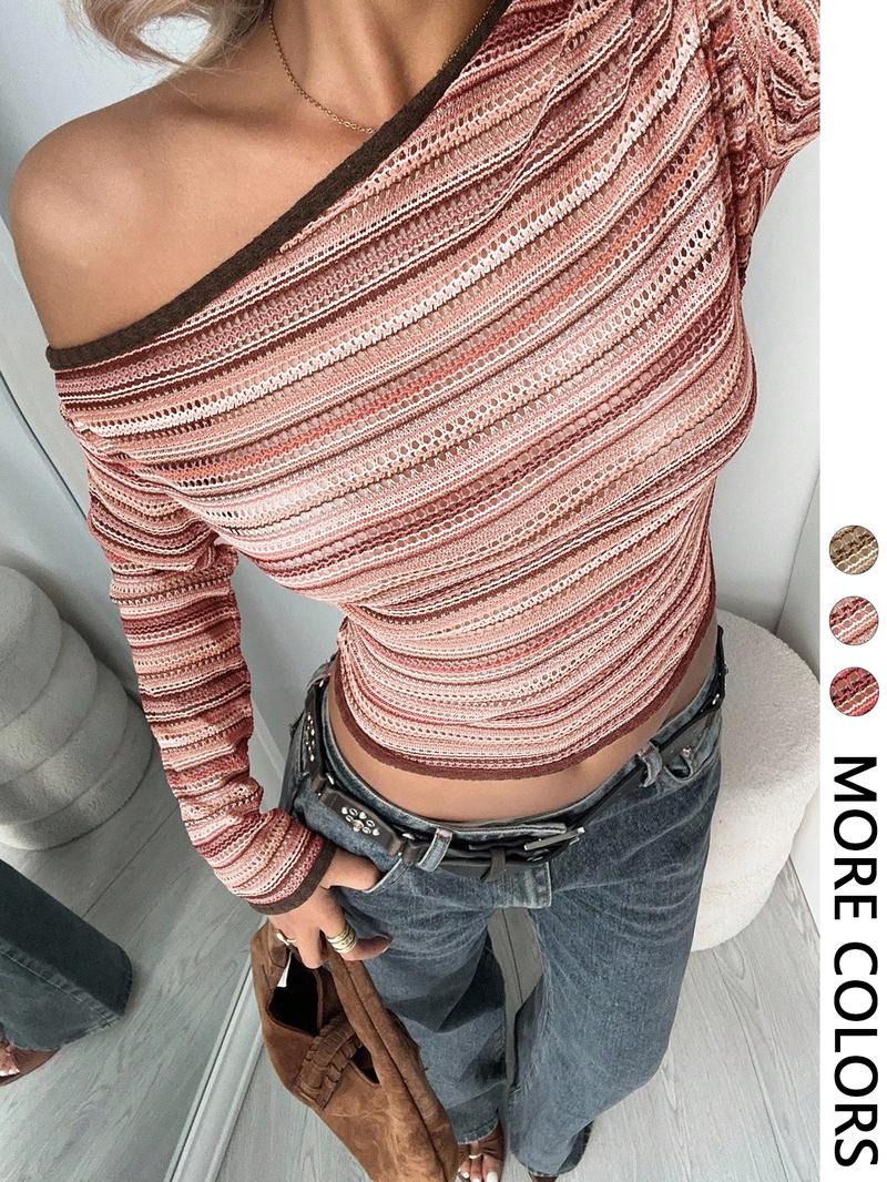 Women's Casual Striped Knit Top, Ladies' Stylish Sweater for Daily Wear, Comfortable & Trendy Outerwear for Women