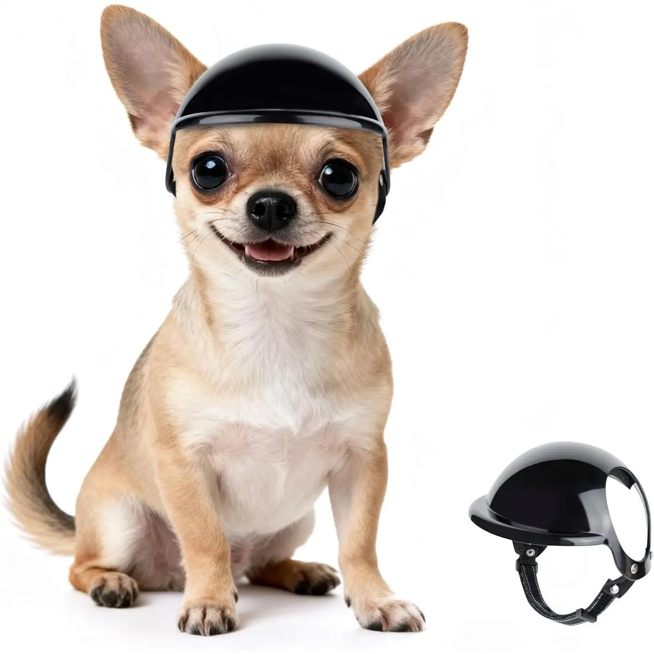 Adjustable Black XS Dog Helmet for Extra Small Dogs Puppy & Cats, Pet Safety Hat with Ear Holes for Head Protection