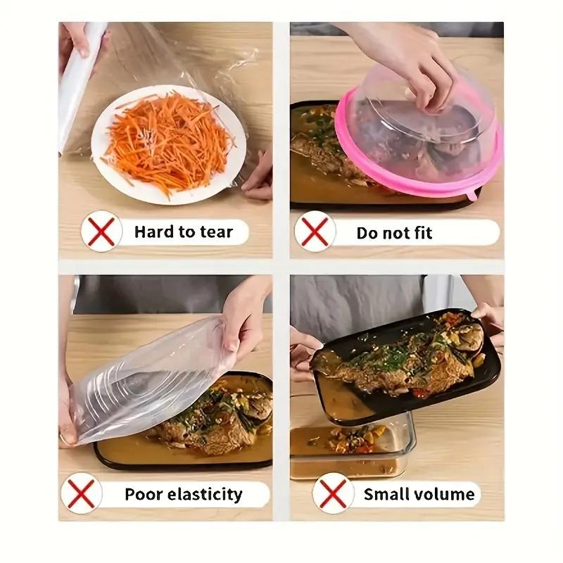 99/350/500 Disposable Food-Grade Cling Wrap and Multi-Function Food Cover Sets, Elastic and Durable Covers for Leftover Storage, Refrigerator and Table Dustproof, Large Capacity, Easy-To-Use No-Tear Film for Home Kitchen