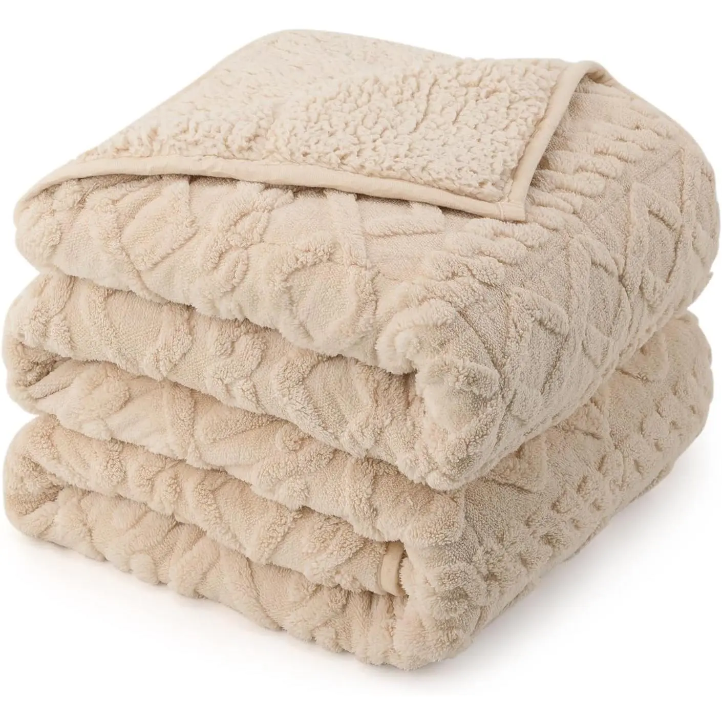Weighted Blanket Queen Size 15lbs for Adults, Beige, 60 x 80 inches | Soft Jacquard Sherpa,Fluffy Cozy Sofa Throw Blankets for Sleep Natural and Calming,Machine Washable,Filled with Glass Beads