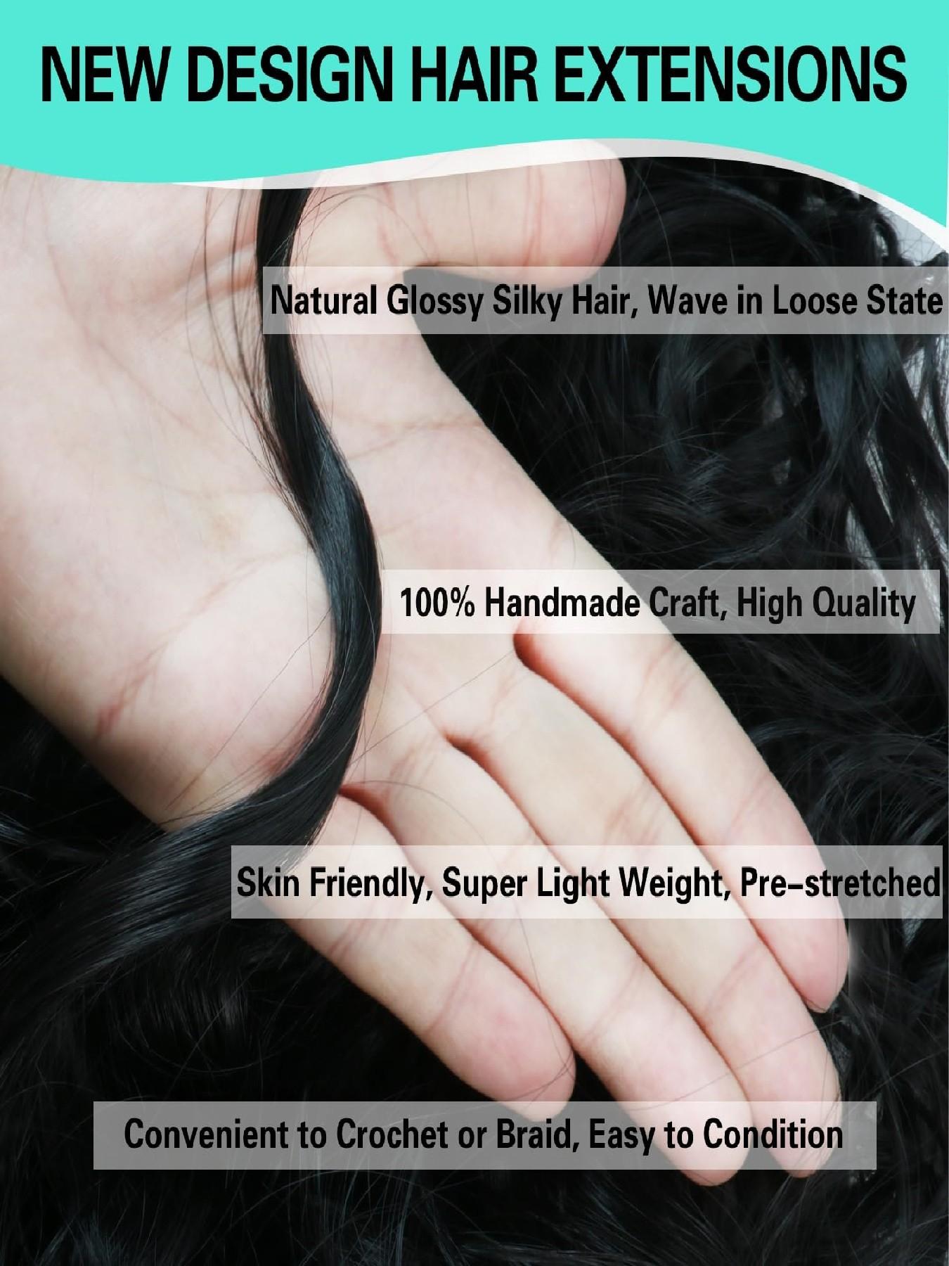 French Curly Braiding Hair Loose Wave Crochet Hair 2 Packs Pre Stretched Braiding Hair Bouncy Beach Curls Wavy Hairstyle 74 G/Pack Synthetic Hair Extensions for Women