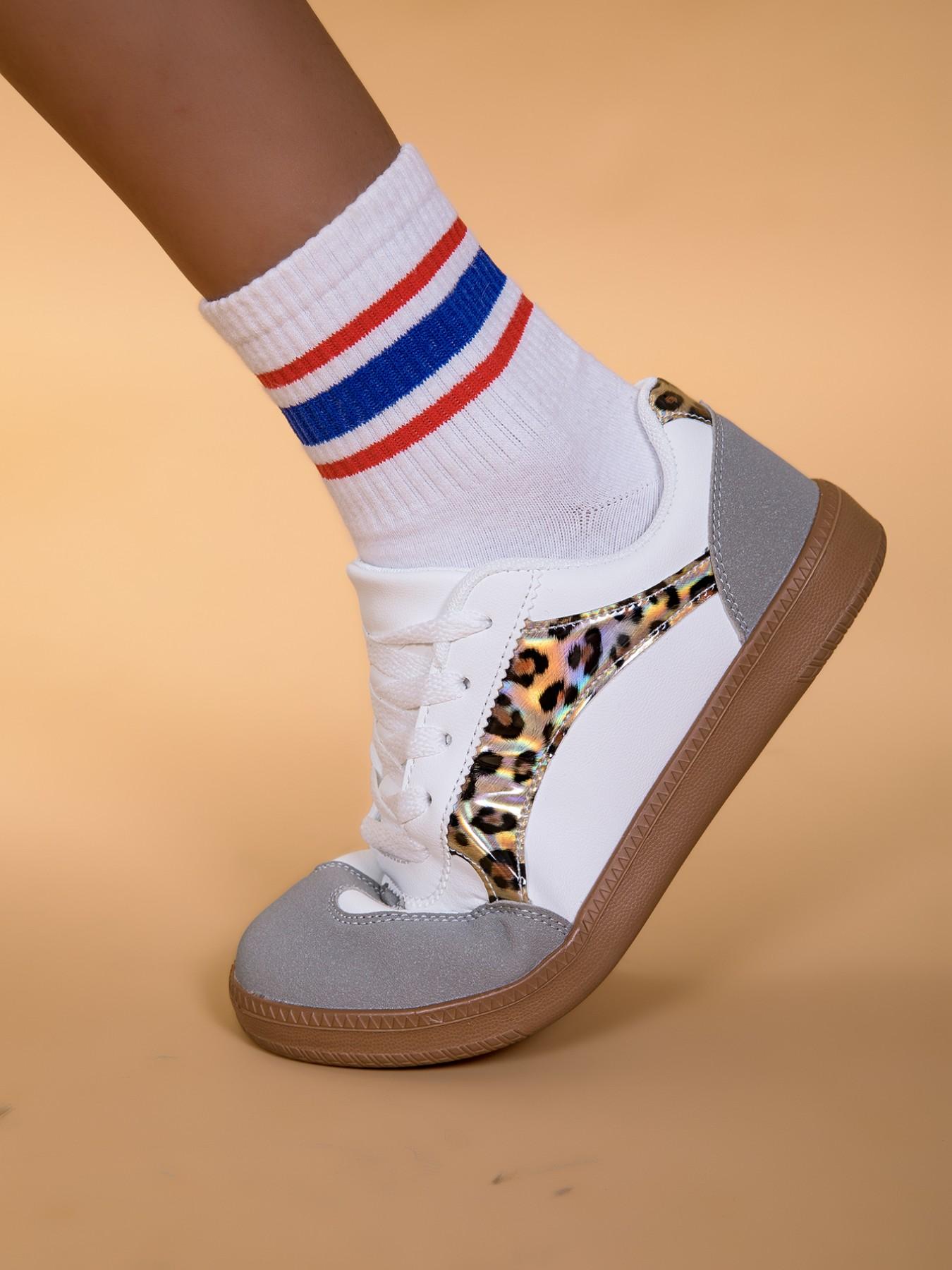 Dn. Monkeys Unisex Retro Leopard Print Sneakers, Laser Cut Patchwork Design, Casual Low Top PU Leather Shoes, All Seasons Comfort