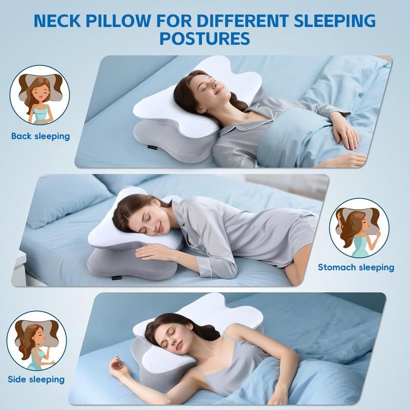 Cervical spine pillow for pain relief-Cervical spine pillow for side back stomach sleeper, ergonomic orthopedic support pillow, memory foam for sleeping, cooling pillowcase, gray, Black Friday Halloween gift Christmas New Year gift
