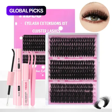 Eyelash Extension Set, Eyelash Cluster Kits, 60D & 80D Volume Lash Clusters, Glue Lash Clusters, Individual 10-18mm D Curl, Extension Kit with Lash Bond & Seal, Remover & Tweezers, DIY Lash Clusters at Home Included Tweezer #GLOBAL PICKS