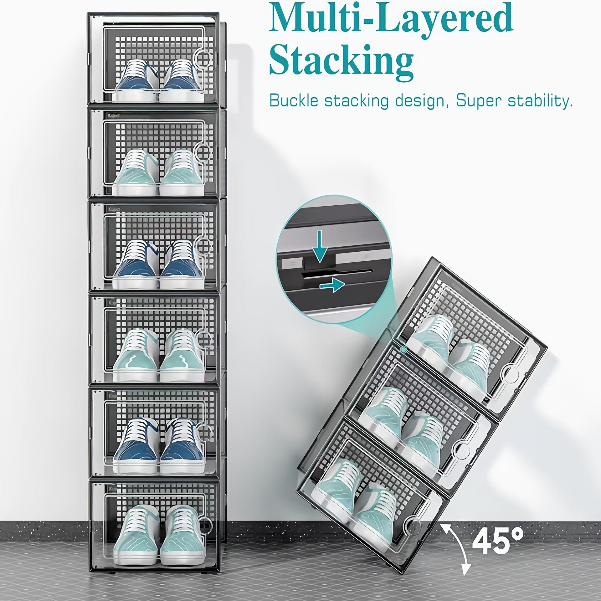 Shoe storage boxes, Shoe organizer, 6-piece sets, made of thick transparent material with lids, foldable and stackable containers allow for flexible arrangement, ideal for organizing sneakers and saving space in entryway