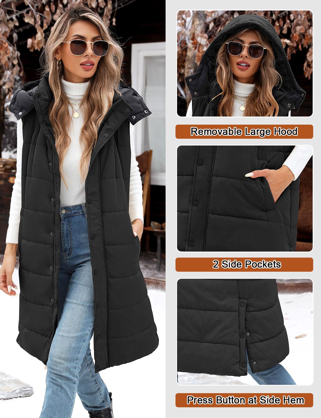 UMIPUBO Long Puffer Vest Women Quilted Down Jackets Sleeveless Puffy Vest Zip Up Winter Coats Fall Outerwear