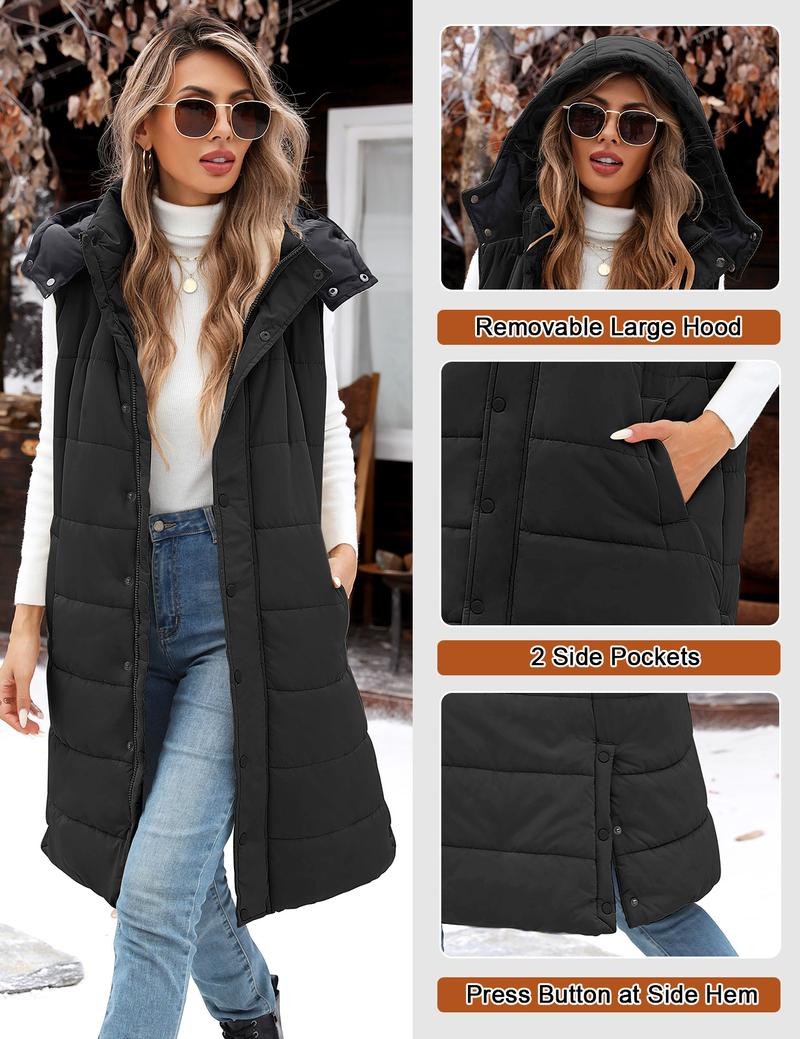 UMIPUBO Long Puffer Vest Women Quilted Down Jackets Sleeveless Puffy Vest Zip Up Winter Coats Fall Outerwear